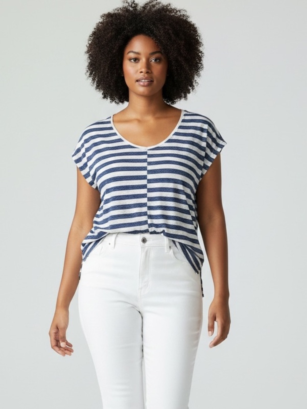 Vince Camuto Linen Blend Blue Stipe Shirt - Size L